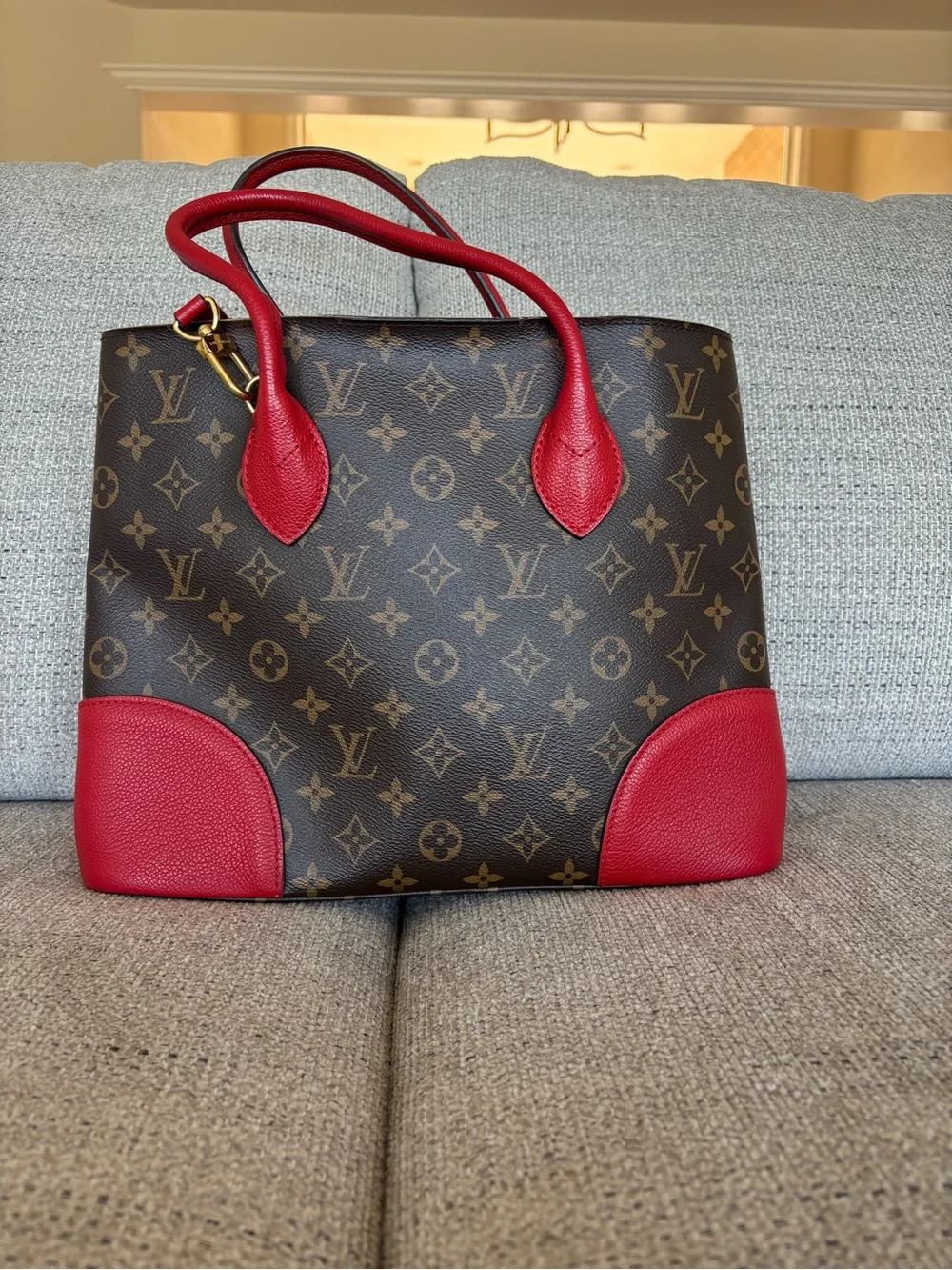 Louis Vuitton Monogram flandrin Tote with Red Leather Accents